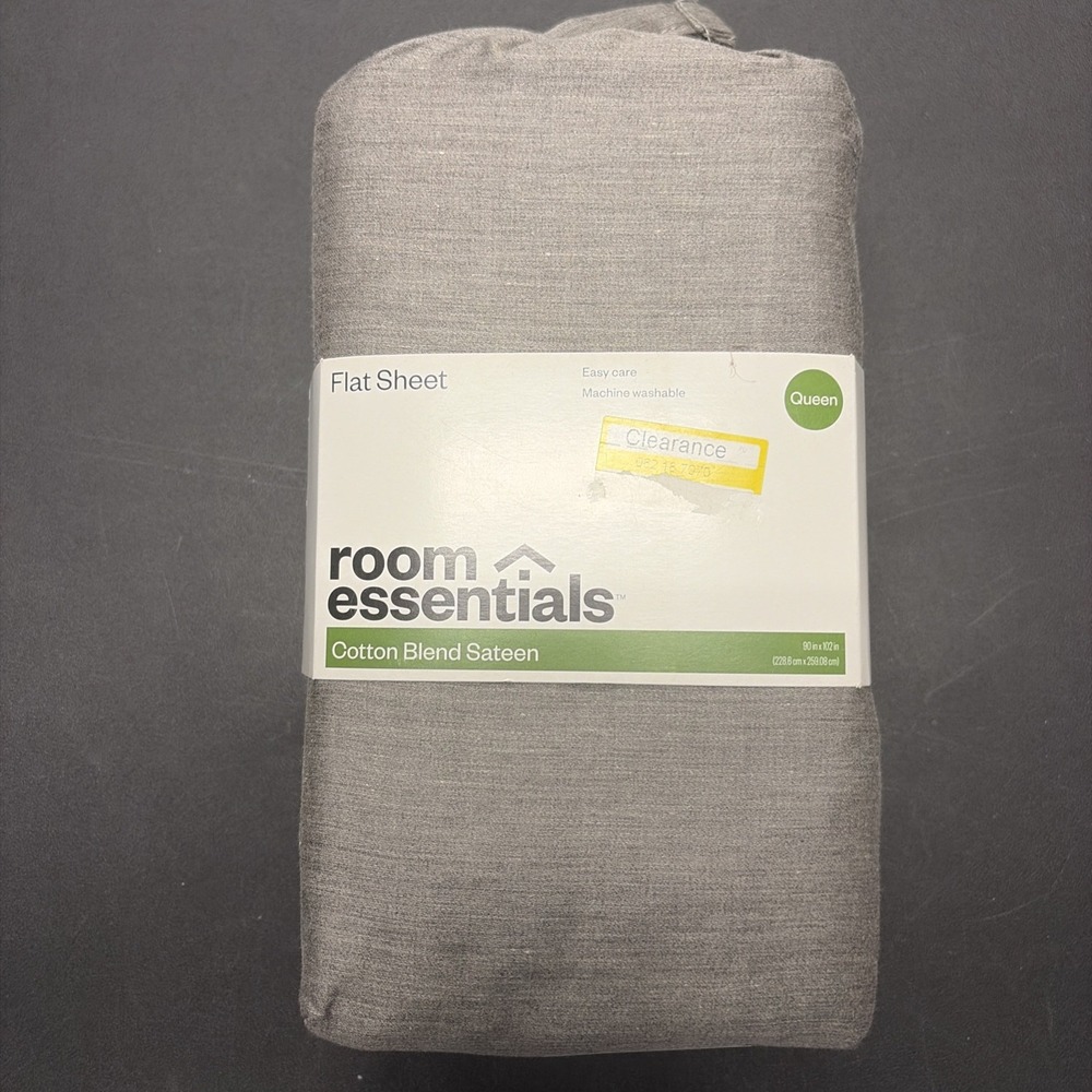 Room Essentials Gray Machine Washable Cotton Blend Sateen Flat Sheet Queen 20666
